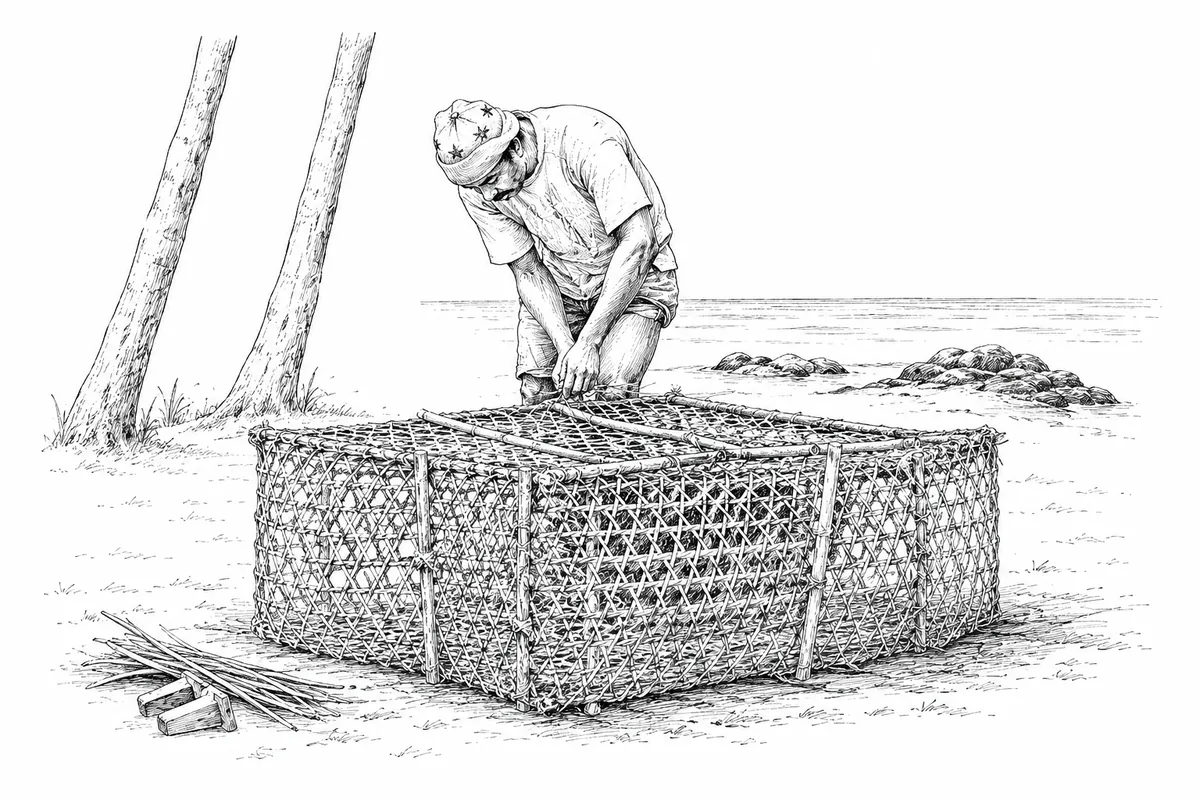 Illustration: building a fish trap by hand