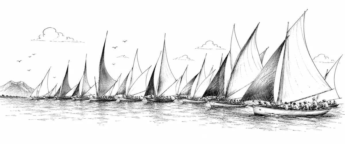 Bizarus AI Research banner: regatta illustration
